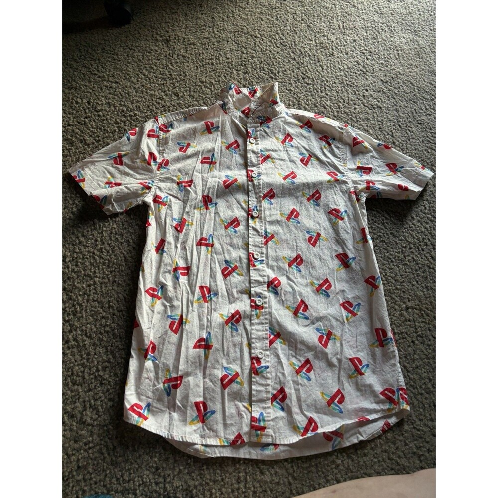 PlayStation Button Up Shirt Men’s Size Large All Over Print Logo